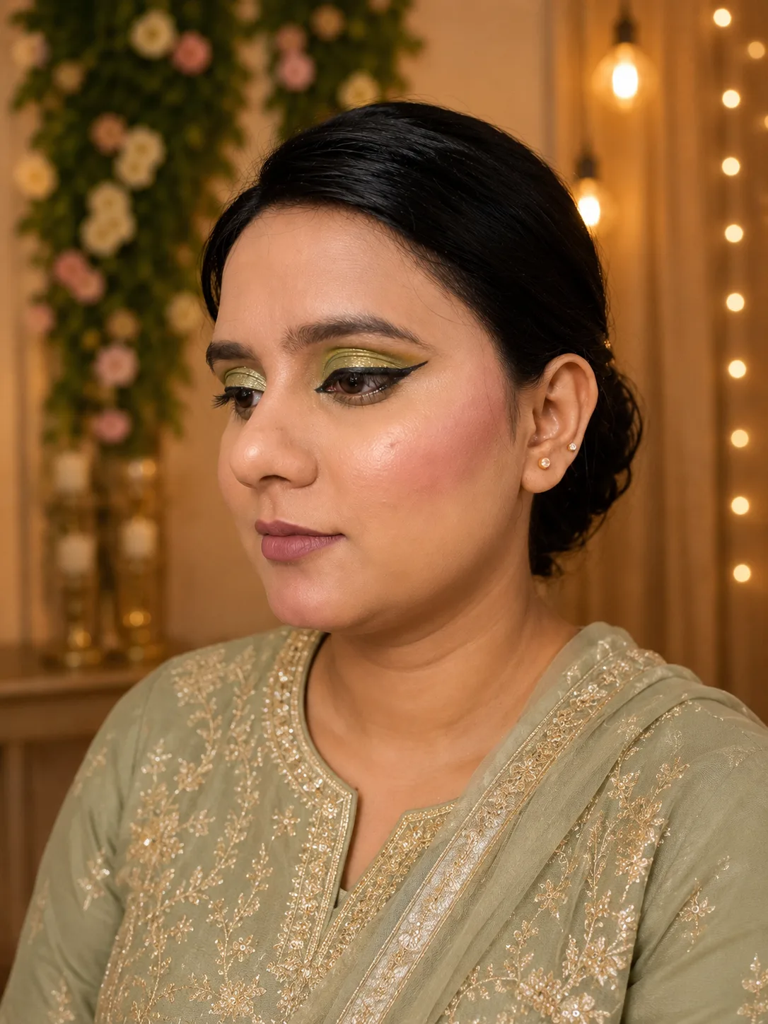 A fresh mehendi look with a touch of glam 💚